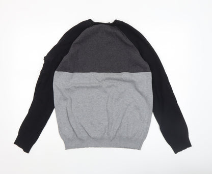 McKenzie Men's Grey Colour Block Crew Neck Jumper Size M