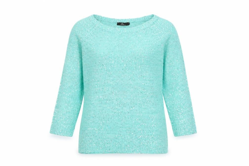 Bonmarché Women's Green Sequin Knit Boat Neck 3/4 Sleeve Jumper M