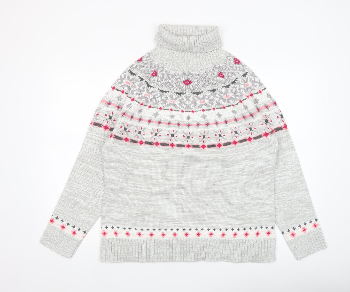 Atlas for Women Grey Fair Isle Roll Neck Jumper Size 12-14