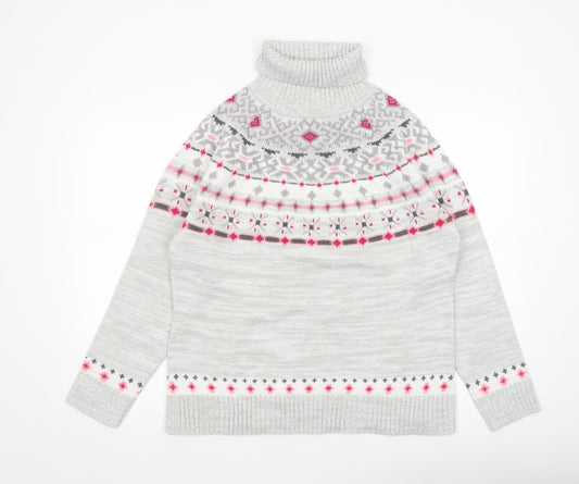 Atlas for Women Grey Fair Isle Roll Neck Jumper Size 12-14