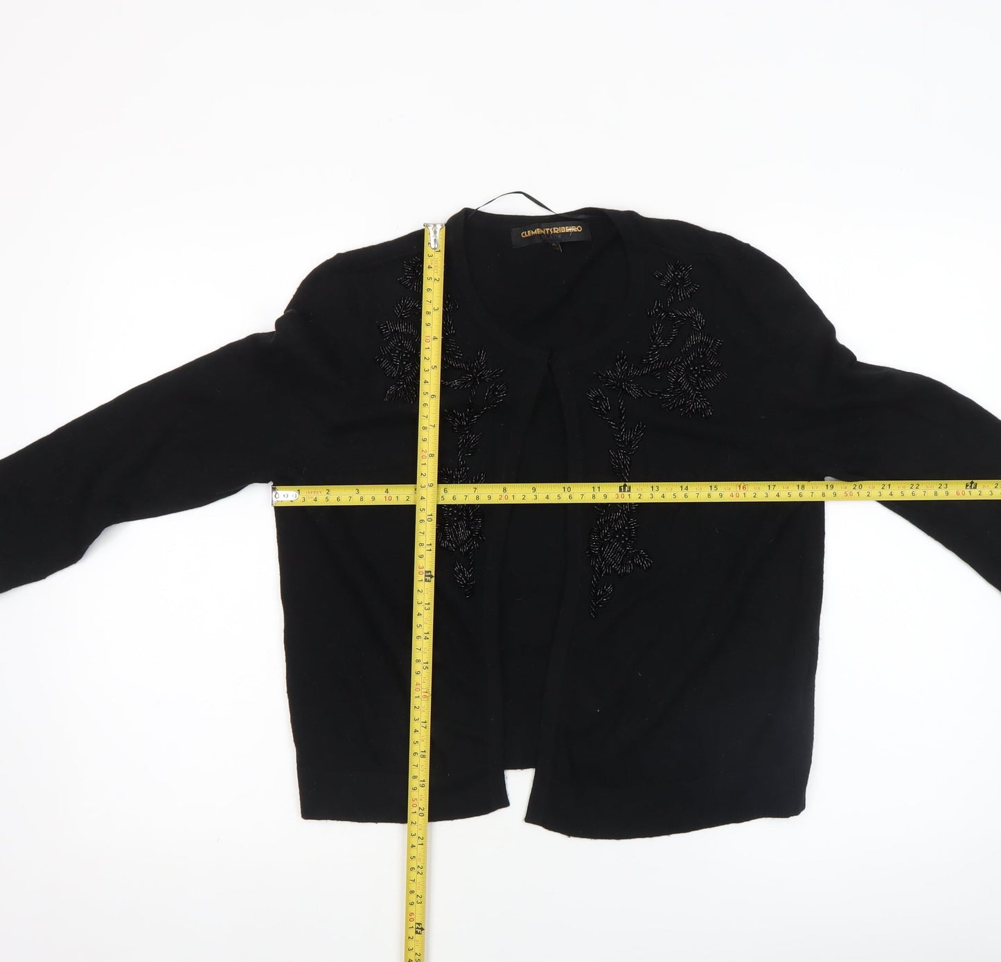 Clements Ribeiro Black Beaded Women's Cardigan XL 16 Classic Knit
