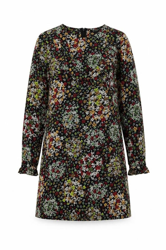 Topshop Women’s Multicoloured Floral Shift Dress Size 14 Long Sleeve Ruffle