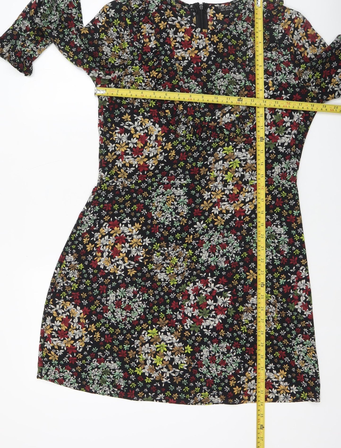 Topshop Women’s Multicoloured Floral Shift Dress Size 14 Long Sleeve Ruffle