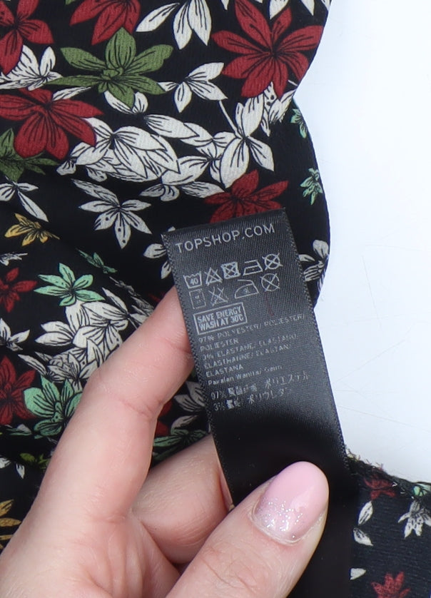 Topshop Women’s Multicoloured Floral Shift Dress Size 14 Long Sleeve Ruffle