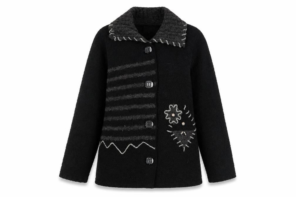Casamia Womens Black Collared Chunky Knit Cardigan Size S