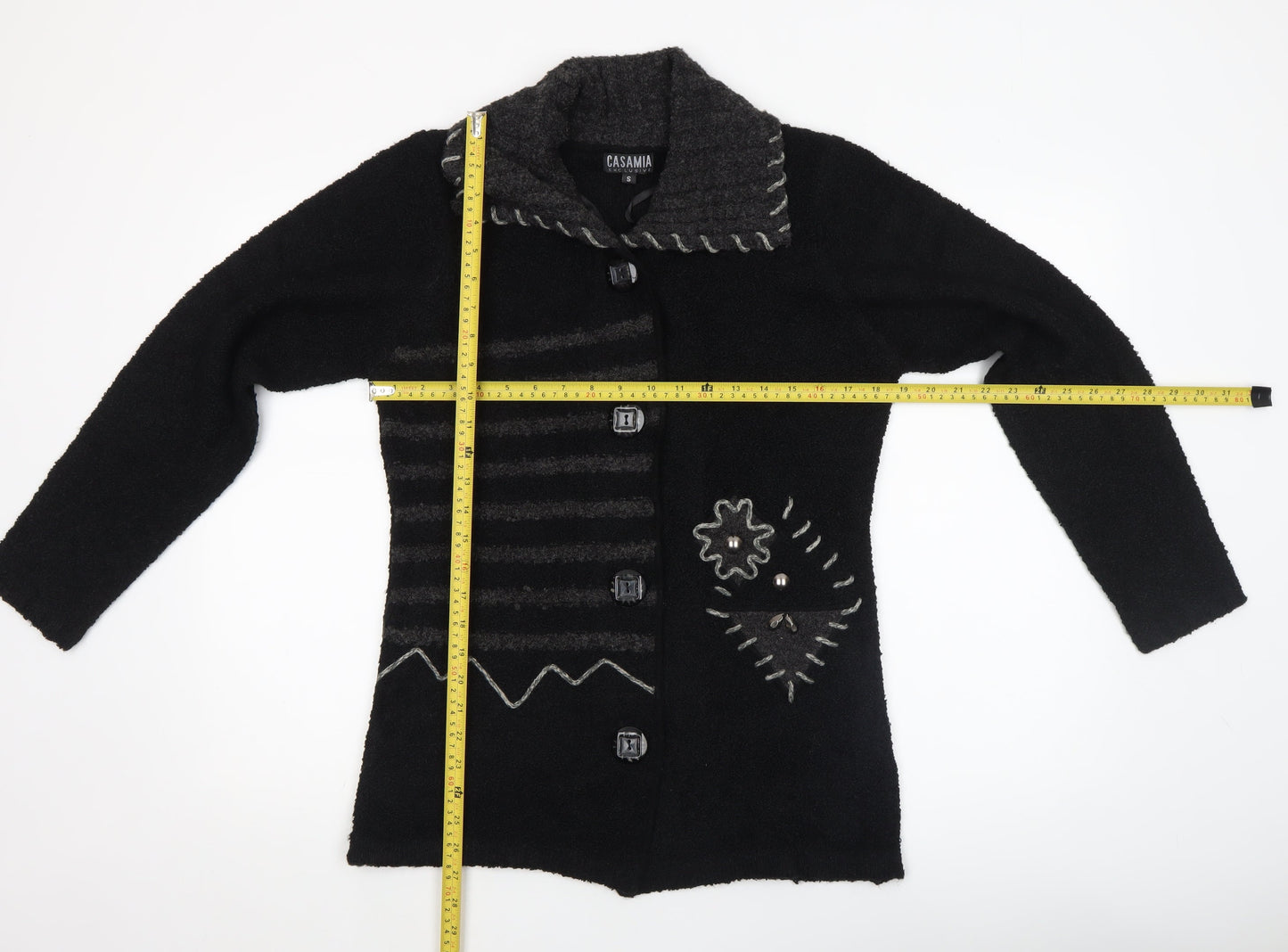 Casamia Womens Black Collared Chunky Knit Cardigan Size S