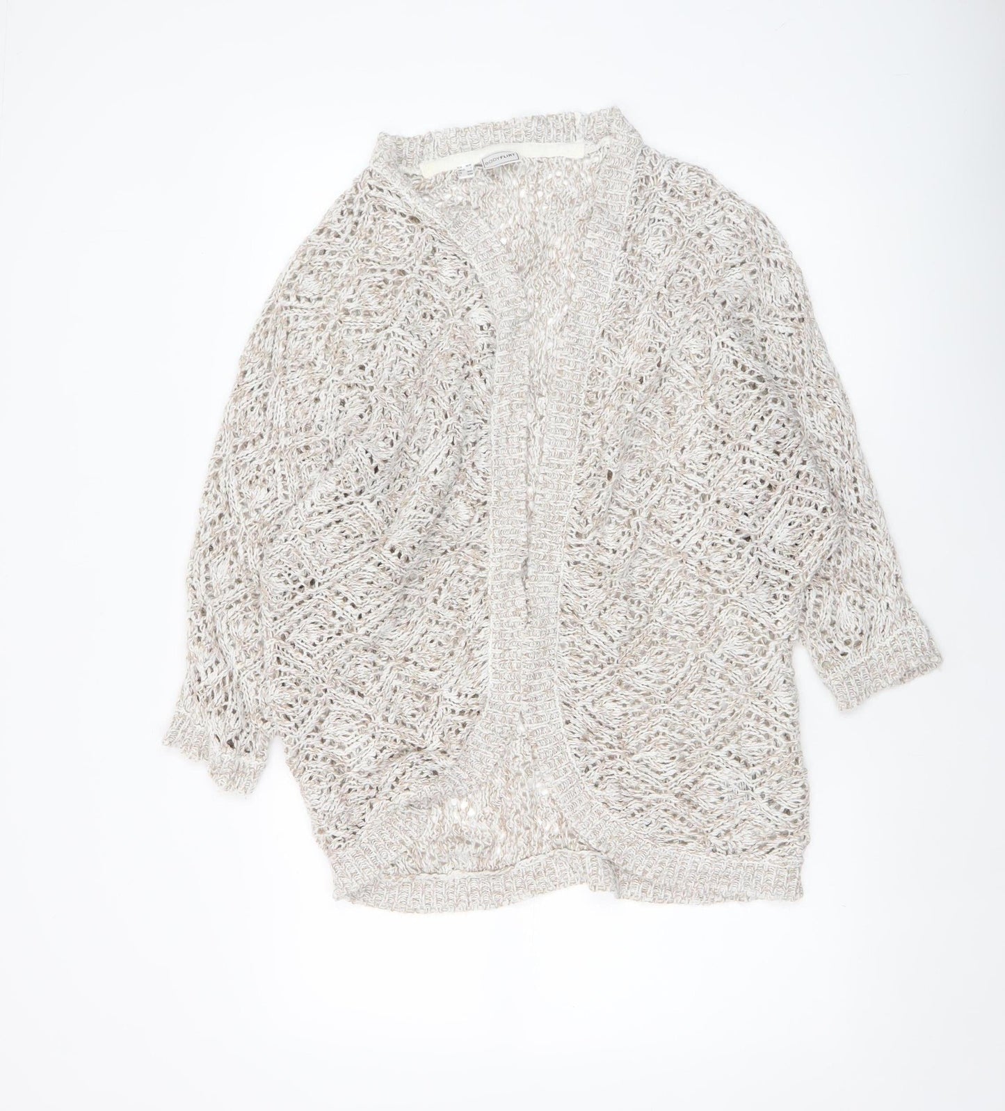 Bodyflirt Women Beige Open Knit Acrylic Cardigan Size S
