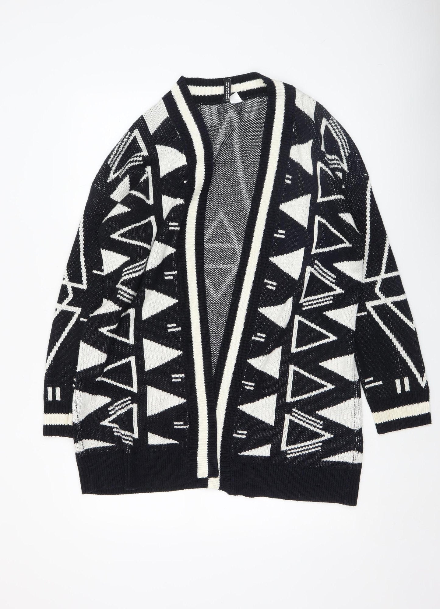 H&M Women’s Black & White Aztec Cardigan Size 12 Relaxed Fit Knit