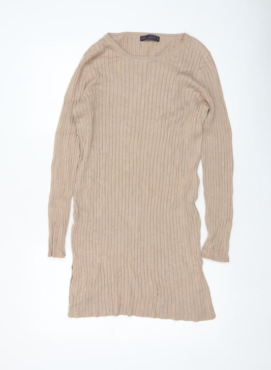 Marks and Spencer Women Beige Ribbed Tunic Jumper Size 10