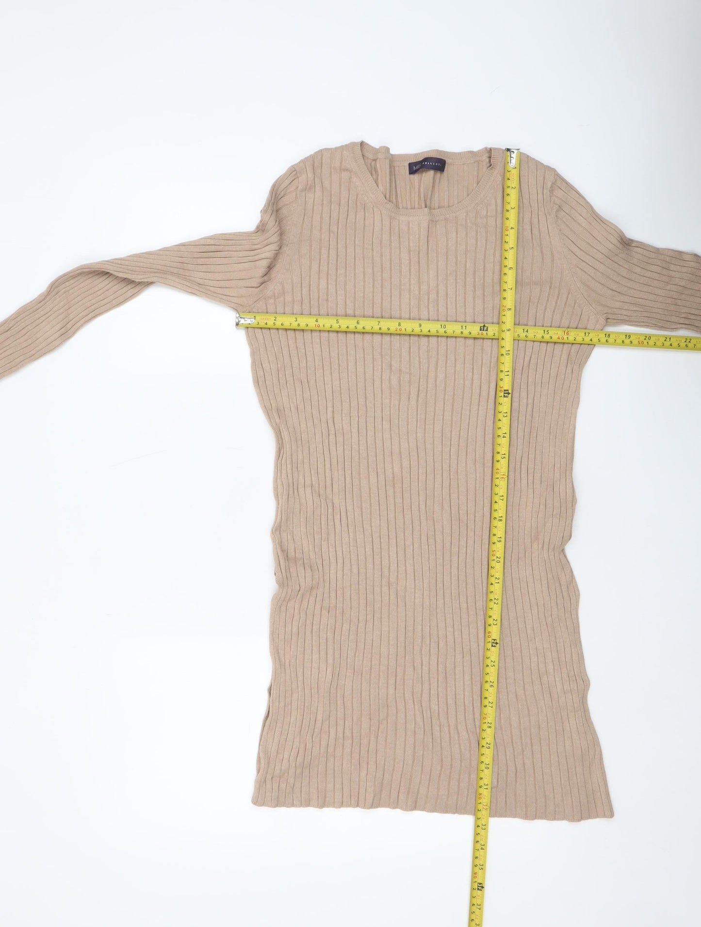 Marks and Spencer Women Beige Ribbed Tunic Jumper Size 10