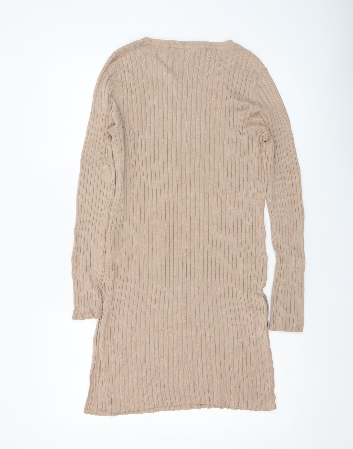 Marks and Spencer Women Beige Ribbed Tunic Jumper Size 10