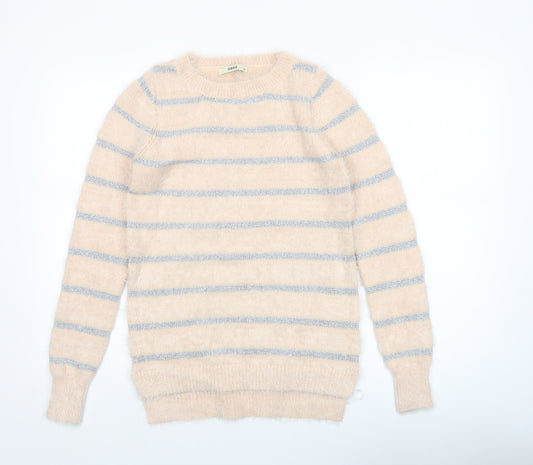 Oasis Womens Beige Striped Fluffy Knit Jumper XS