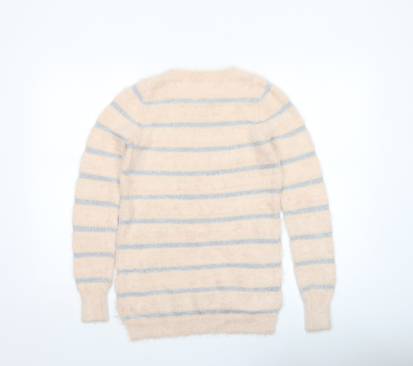 Oasis Womens Beige Striped Fluffy Knit Jumper XS