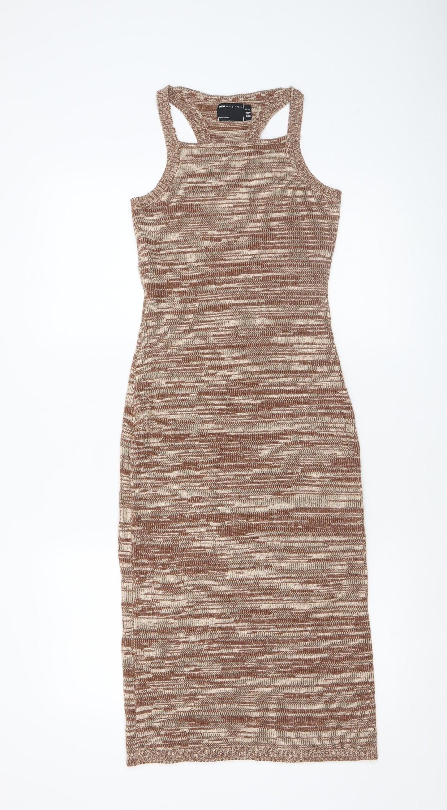 ASOS DESIGN Women’s Brown Midi Bodycon Knit Sleeveless Dress Size 4