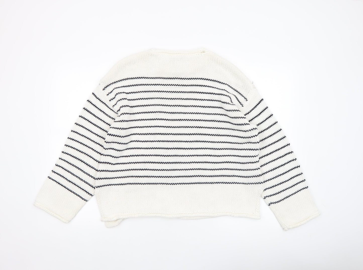 ZARA Women Ivory Striped Cotton Knit Jumper Size L
