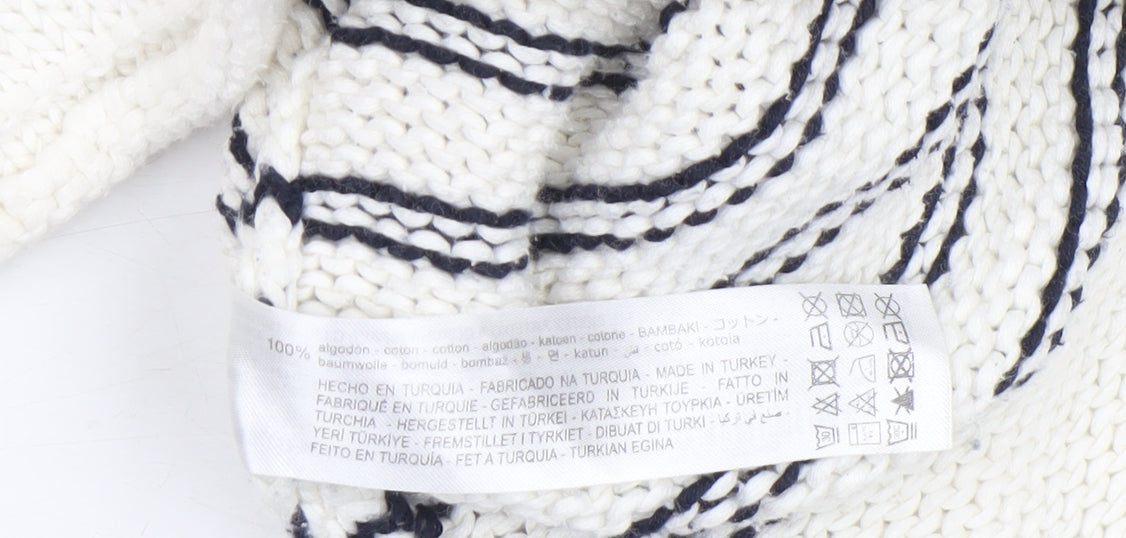 ZARA Women Ivory Striped Cotton Knit Jumper Size L