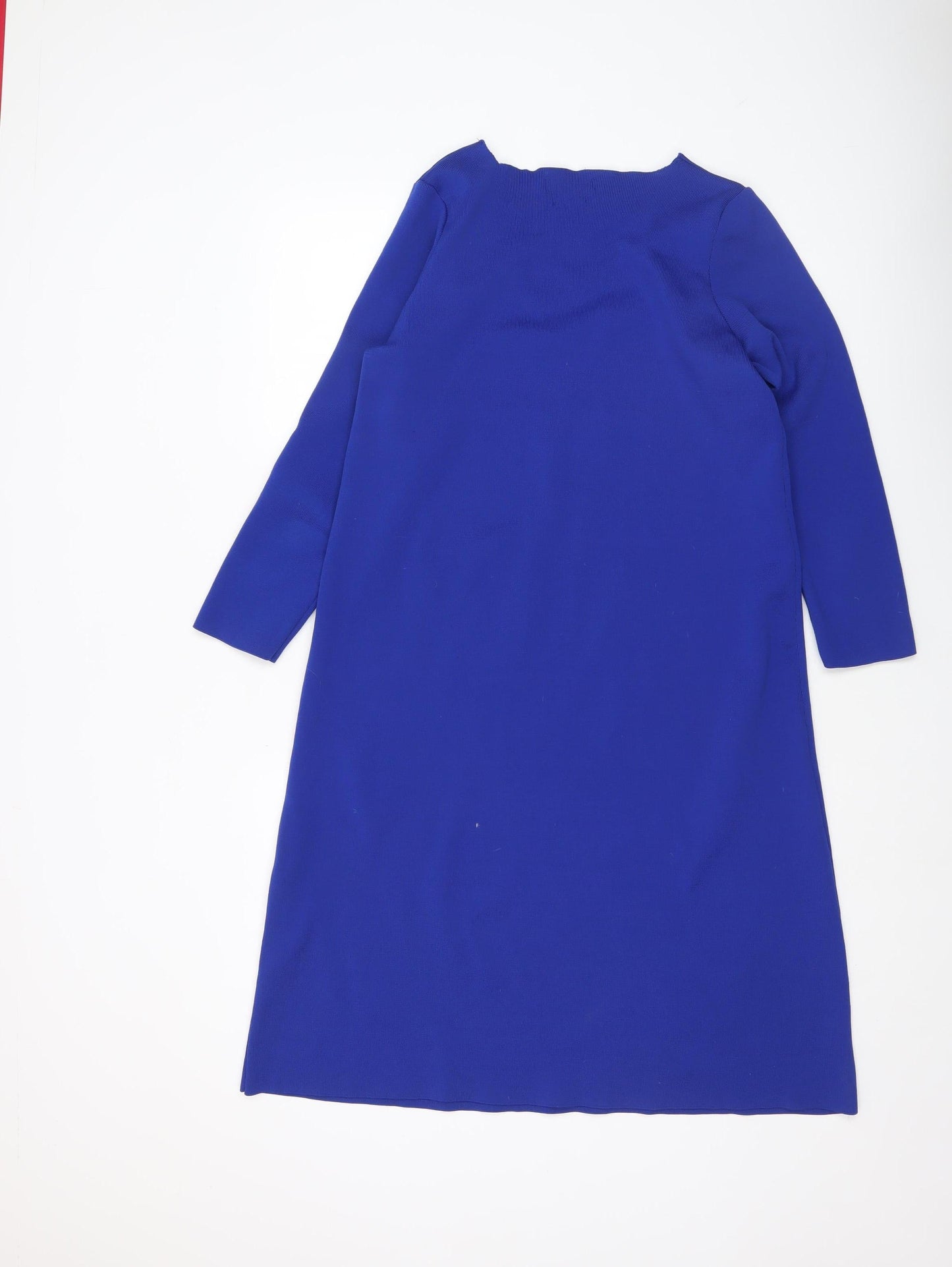 Reserved Women’s Blue Knee Length Shift Dress Size L V-Neck Long Sleeve