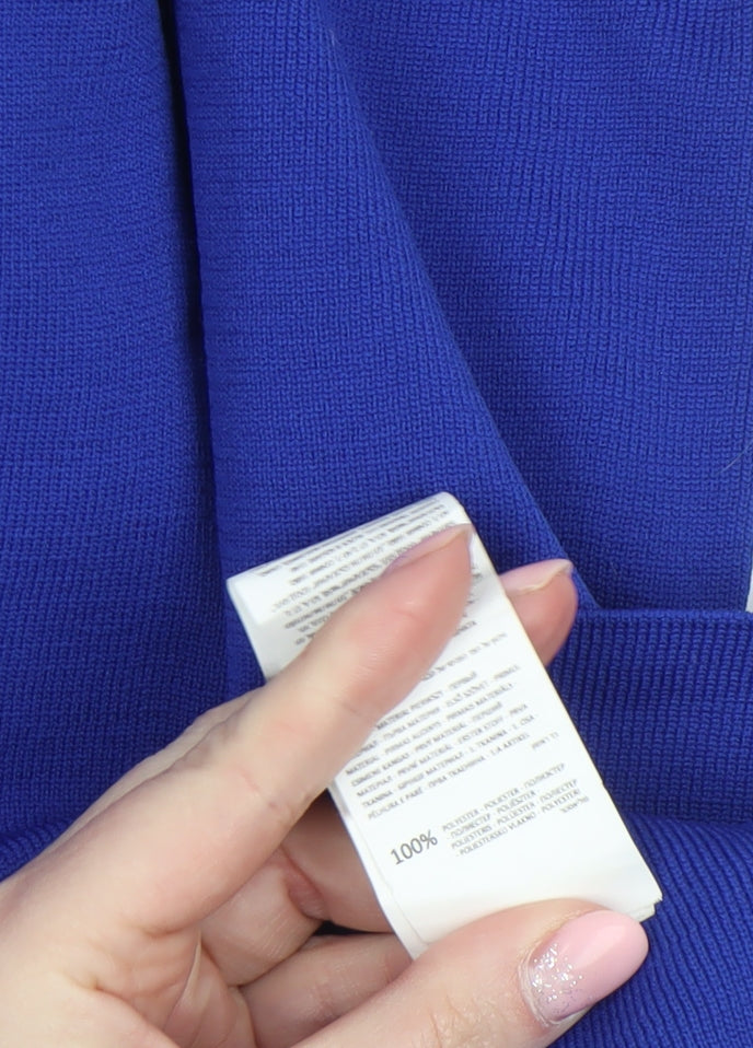 Reserved Women’s Blue Knee Length Shift Dress Size L V-Neck Long Sleeve