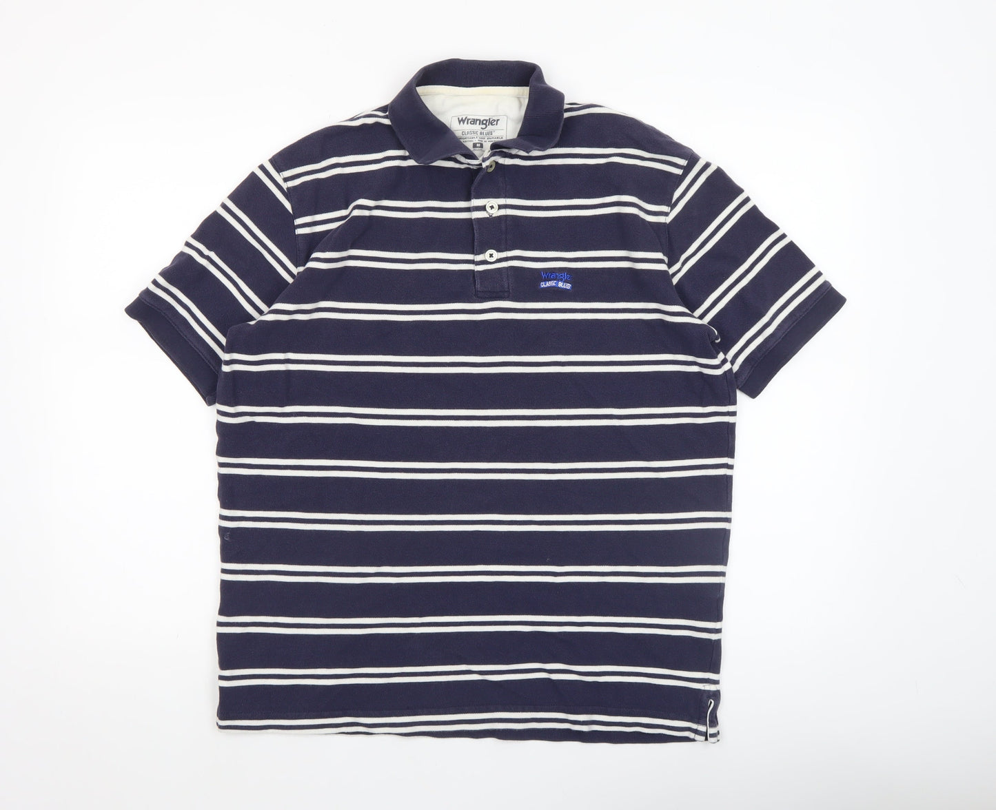 Wrangler Men’s Blue Striped Cotton Polo Shirt Size M Classic Fit