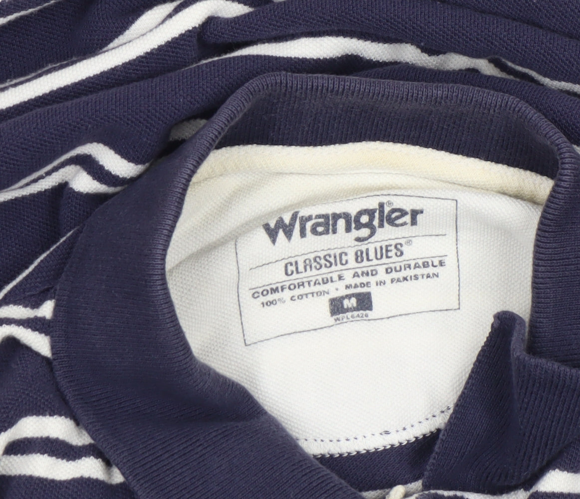 Wrangler Men’s Blue Striped Cotton Polo Shirt Size M Classic Fit