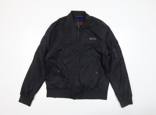 Gotcha Men's Black Bomber Jacket M Regular Nylon Zip-Up Lined