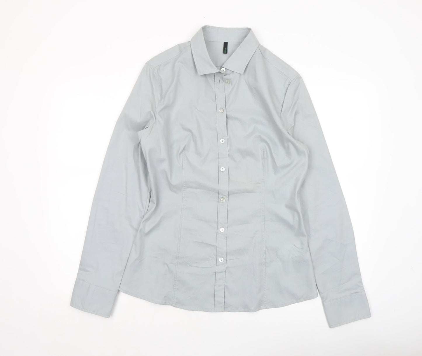 Benetton Women’s Grey Button-Up Long Sleeve Shirt Size 8