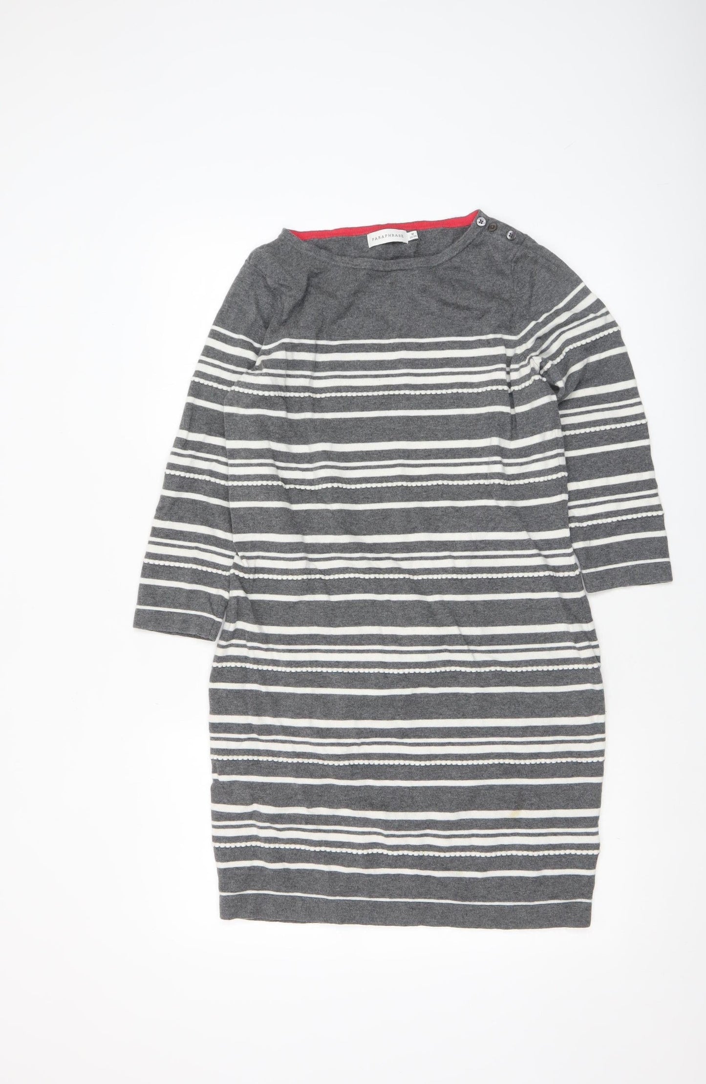 Paraphrase Women Grey Striped Boat Neck 3/4 Sleeve Wool Blend Jumper Size 12
