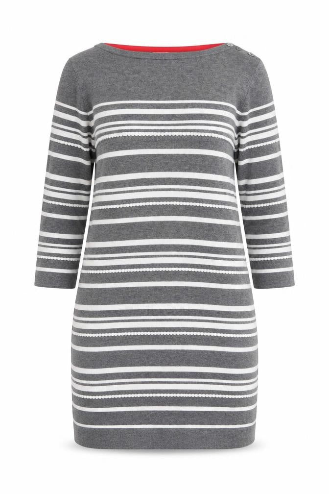 Paraphrase Women Grey Striped Boat Neck 3/4 Sleeve Wool Blend Jumper Size 12