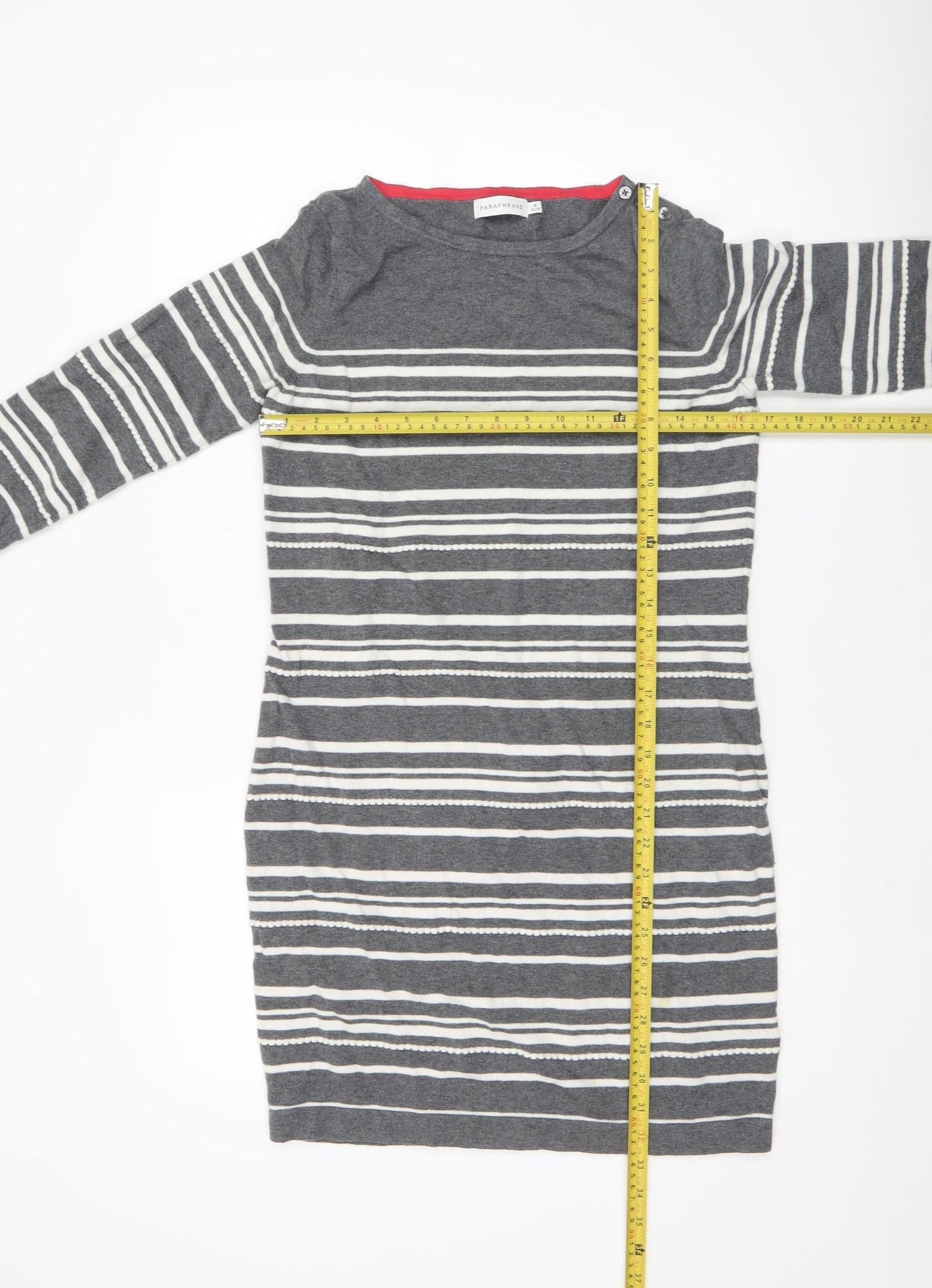 Paraphrase Women Grey Striped Boat Neck 3/4 Sleeve Wool Blend Jumper Size 12