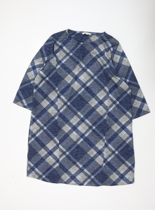 Bonmarché Women Blue Check Shift Dress Size 24 Long Sleeve