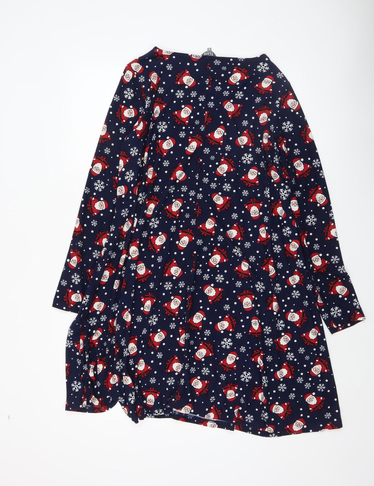 Fluid Women’s Blue Christmas Santa Print Long Sleeve Shift Dress Size 16