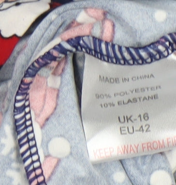Fluid Women’s Blue Christmas Santa Print Long Sleeve Shift Dress Size 16