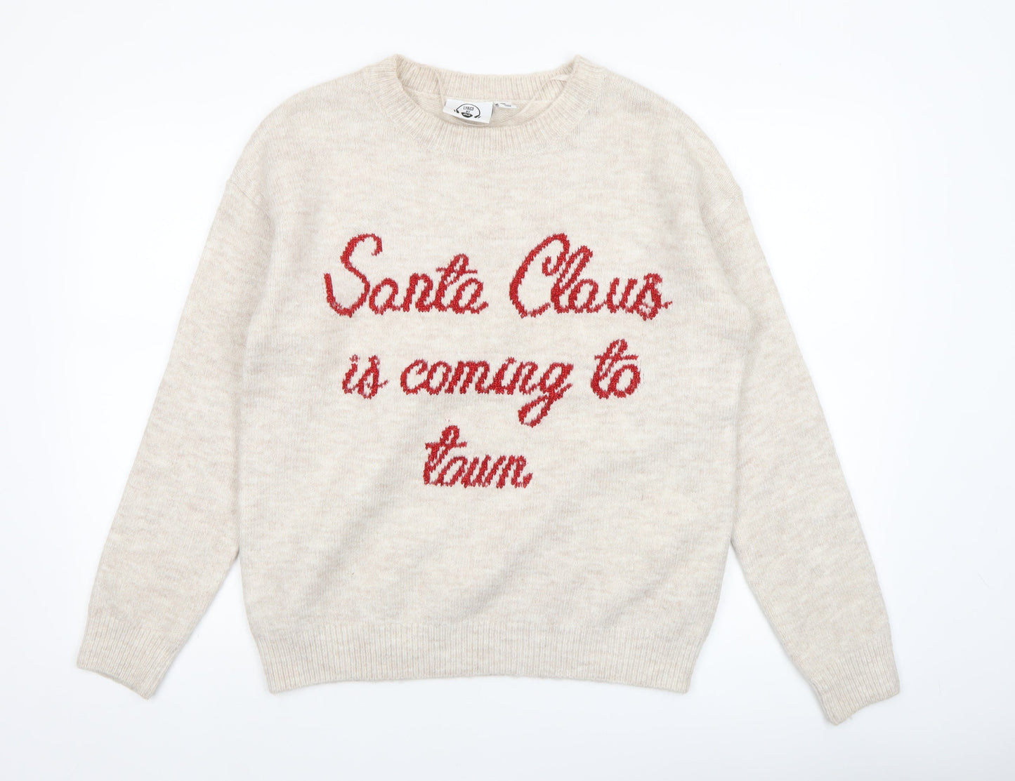 Lyrics by Ink Womens Beige Christmas Pullover Jumper 2XS