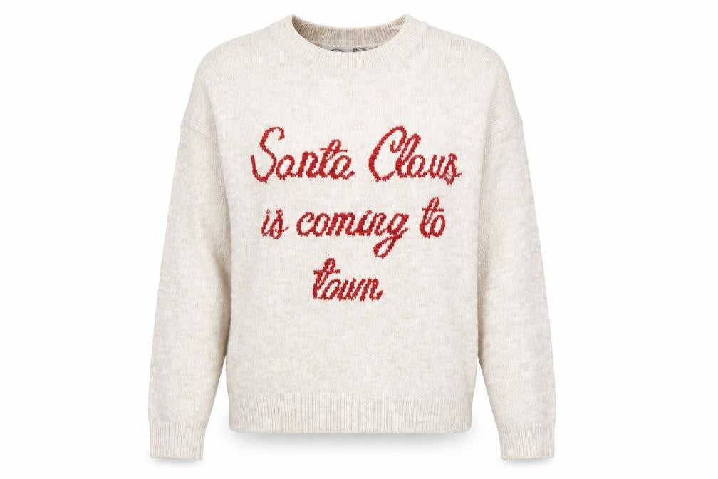 Lyrics by Ink Womens Beige Christmas Pullover Jumper 2XS