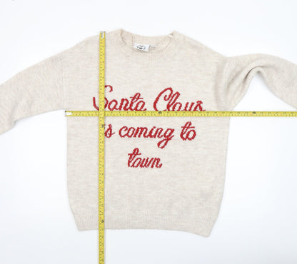 Lyrics by Ink Womens Beige Christmas Pullover Jumper 2XS
