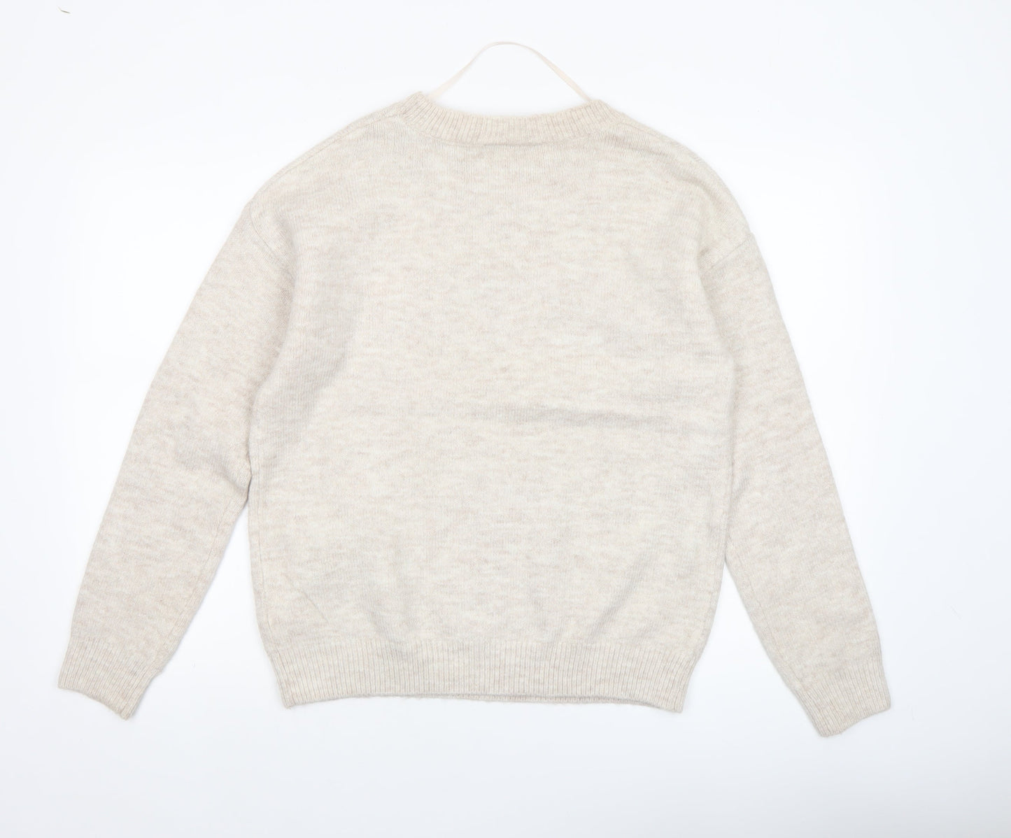 Lyrics by Ink Womens Beige Christmas Pullover Jumper 2XS