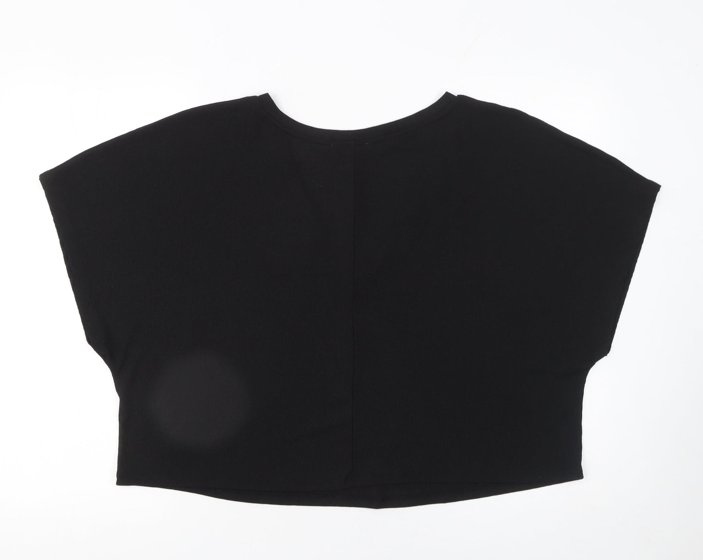Zara Women Black Cropped V-Neck Jersey T-Shirt Size L