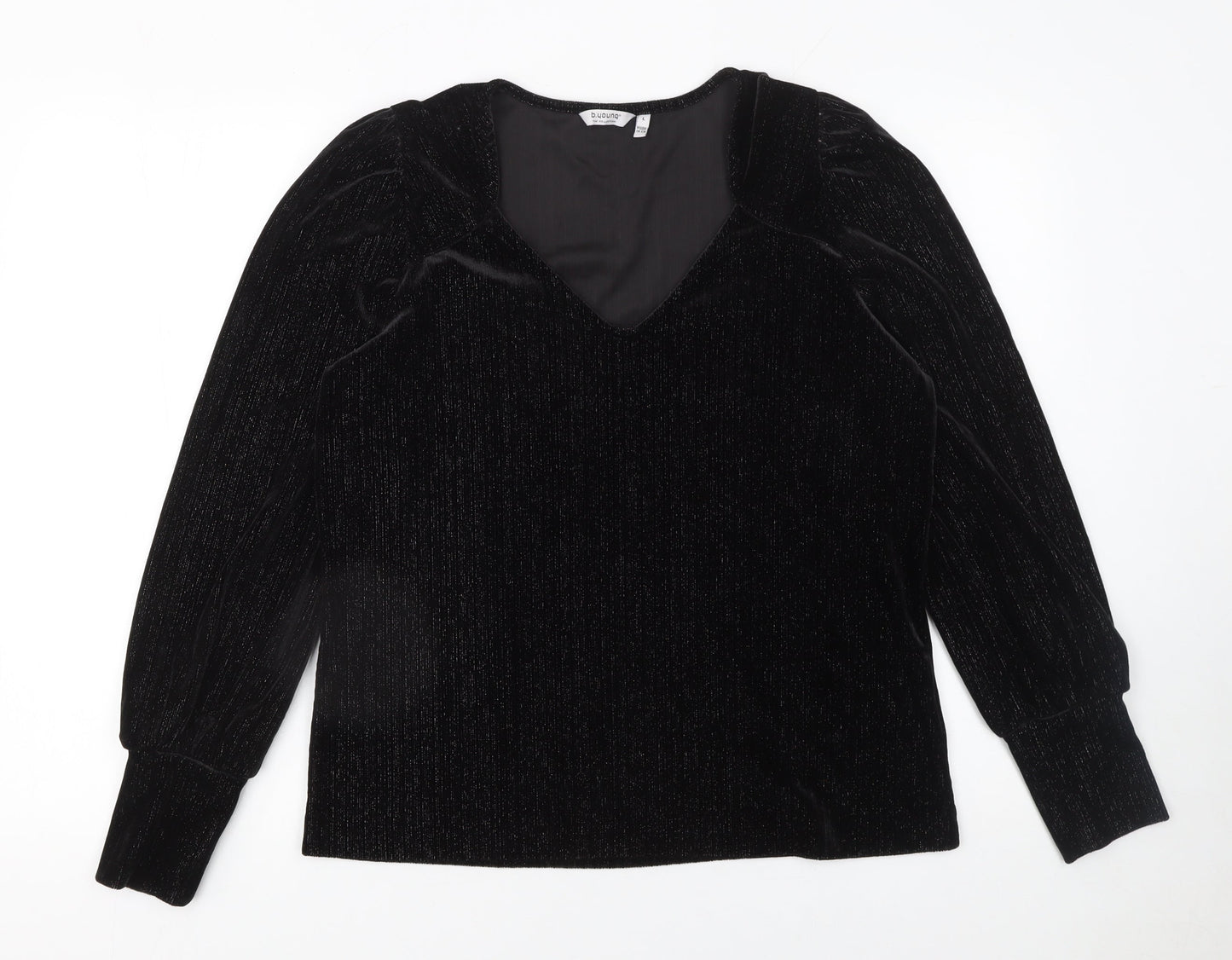 b.young Women's Black Velvet Long Sleeve V-Neck Blouse Size L