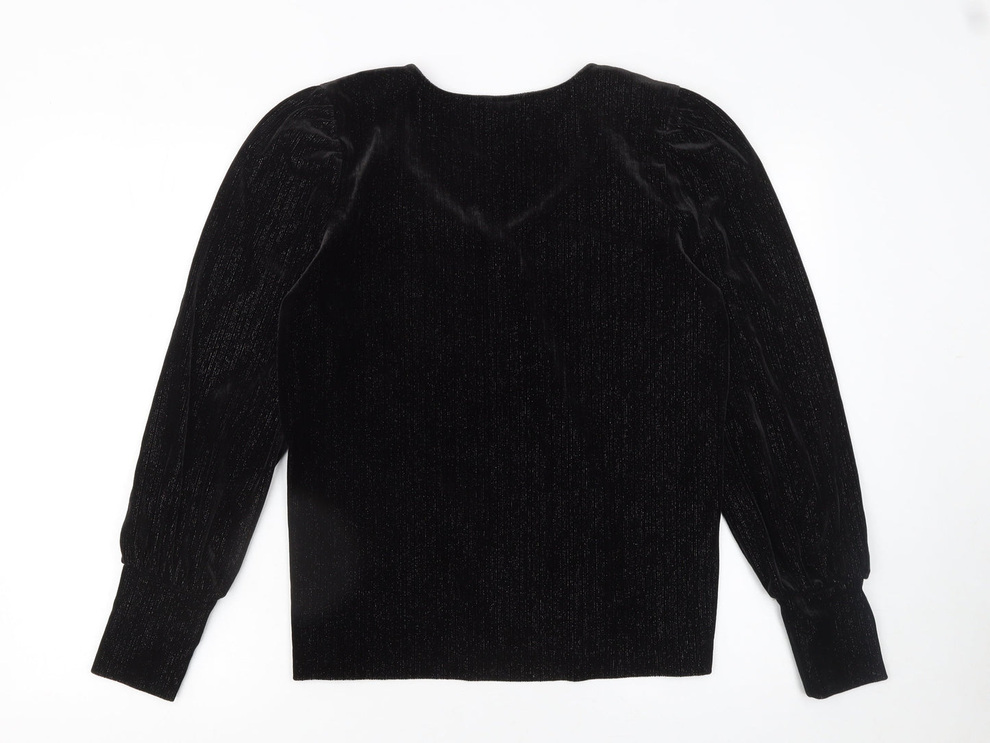 b.young Women's Black Velvet Long Sleeve V-Neck Blouse Size L