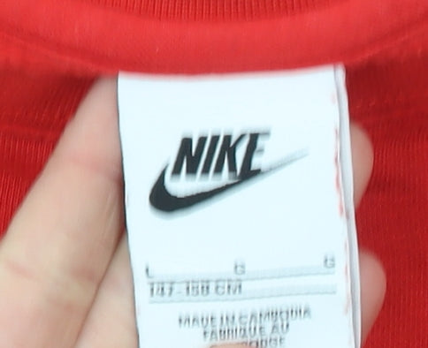 Nike Boys Red Logo Crew Neck Fleece Sweatshirt L 147-158cm