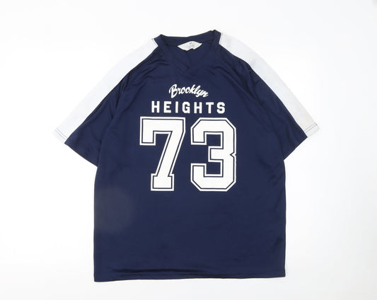 H&M Girls Blue Jersey V-Neck Sports Graphic T-Shirt Size 12-14 Years
