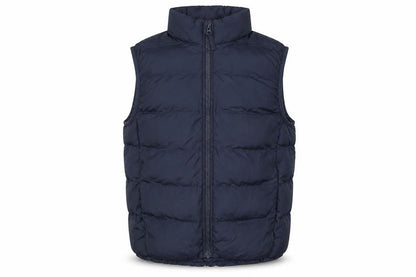 Front view of Uniqlo boys’ blue puffer waistcoat 7-8 years lightweight quilted gilet