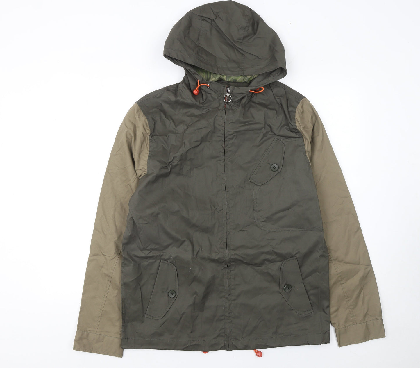River Island Men's Green Hooded Cotton Windbreaker Jacket Size M