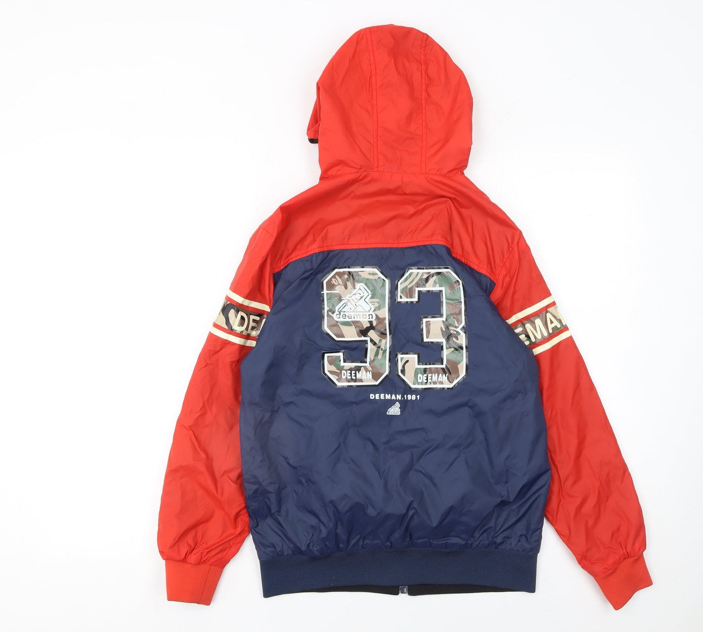Deeman Boys Red Blue Hooded Windbreaker Jacket 13-14 Years Full Zip Casual