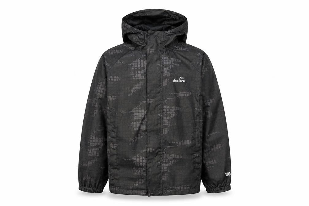 Peter Storm Boys Black Camouflage Hooded Waterproof Rain Coat 9-10 Years