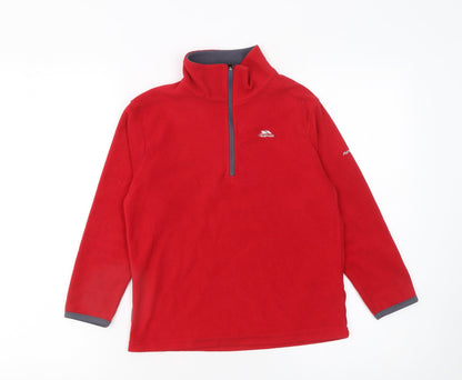 Additional front view of Trespass boys’ red fleece half zip pullover sweatshirt 9-10 years