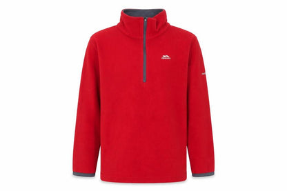 Front view of Trespass boys’ red fleece half zip pullover sweatshirt 9-10 years