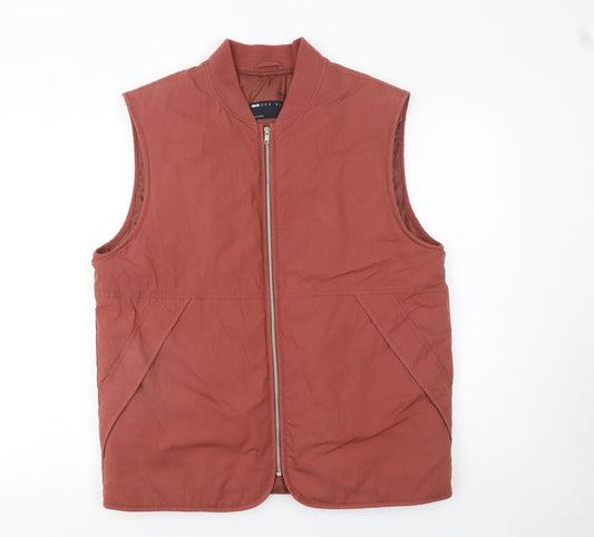 ASOS DESIGN Men's Brown Cotton Nylon Zip Waistcoat Size S 38in