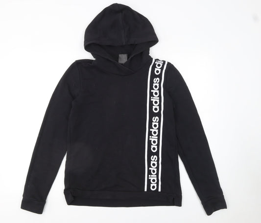 Adidas Women’s Black Pullover Hoodie Small Logo Tape Cotton Blend