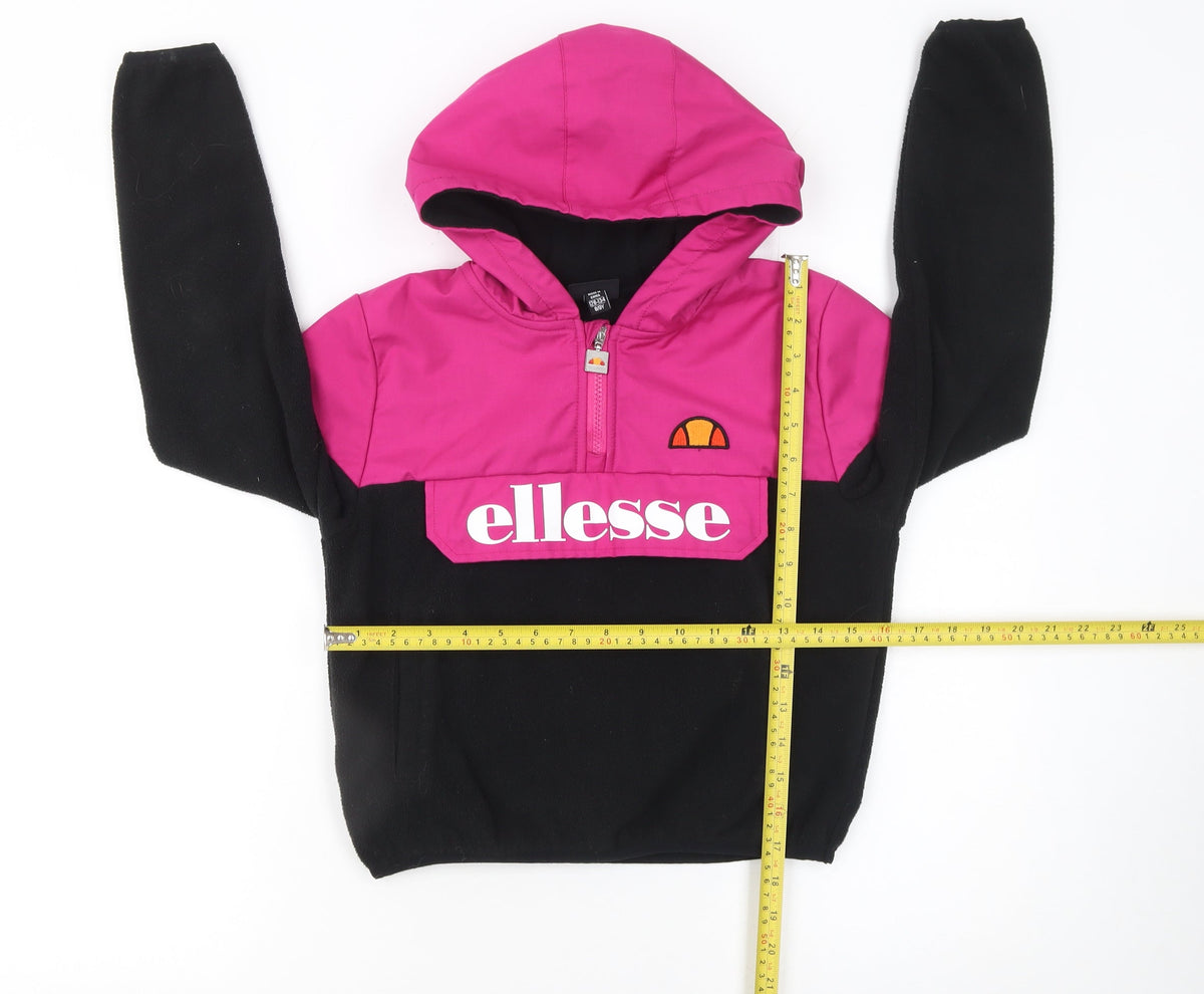 Ellesse Girls Pink Black Colourblock Fleece Hoodie 8 Years 1/4 Zip Logo Pullover